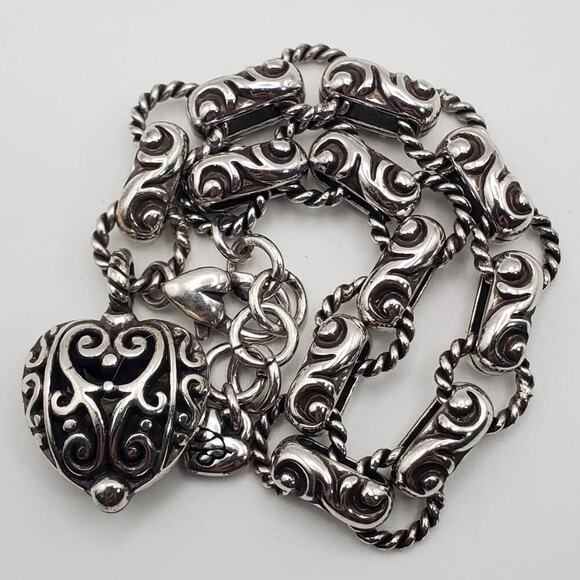 Brighton Bibi Heart Thick Ornate Chain Silver Plate Bracelet 7-8" - Picture 3 of 9
